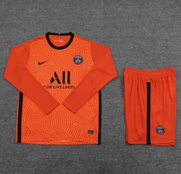 PSG Orange Long Sleeve Goalkeeper Soccer Jersey Kits (Shirt+Shorts) 2020/21